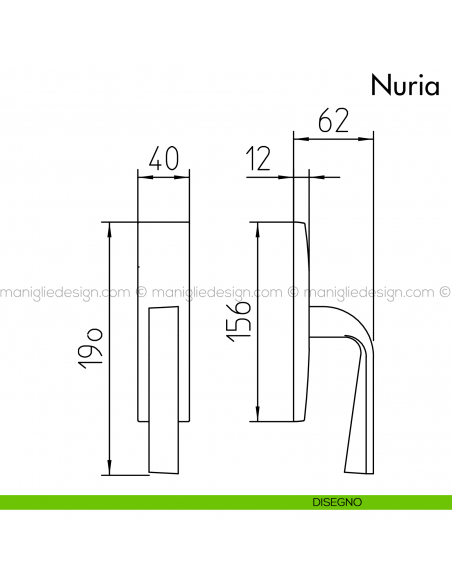 Maniglia per finestra cremonese Nuria Mandelli disegno