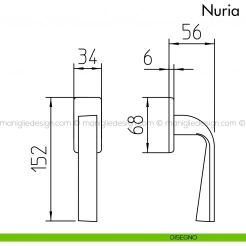 Maniglia per finestra martellina DK Nuria Mandelli disegno