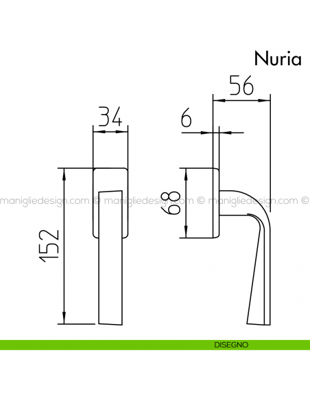 Maniglia per finestra martellina DK Nuria Mandelli disegno