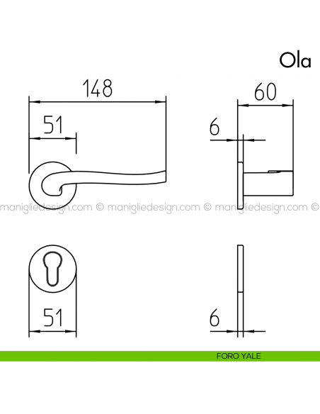 Maniglia per porta Ola Mandelli foro yale