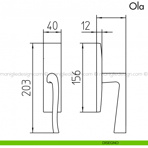 Maniglia per finestra cremonese Ola Mandelli disegno