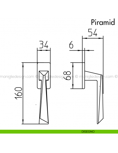 Maniglia per finestra martellina DK Piramid Mandelli disegno