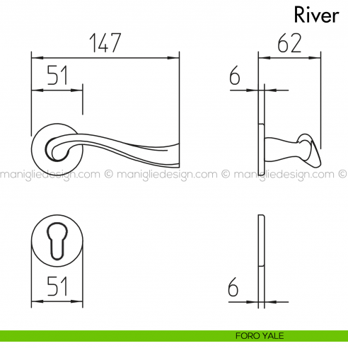 Maniglia per porta River Mandelli foro yale