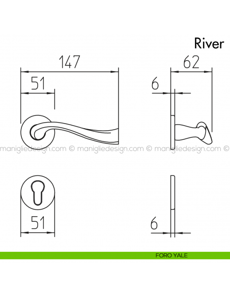 Maniglia per porta River Mandelli foro yale