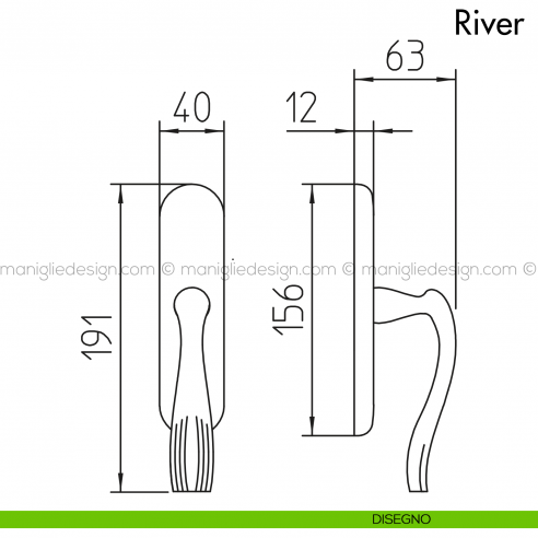 Maniglia per finestra cremonese River Mandelli disegno