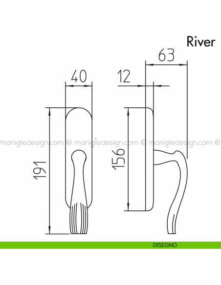 Maniglia per finestra cremonese River Mandelli disegno