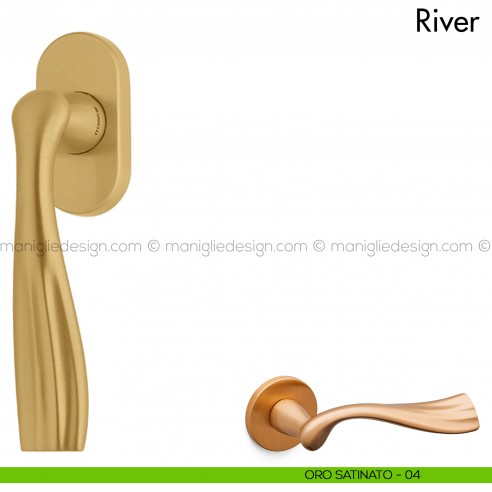 Maniglia per finestra martellina DK River Mandelli oro satinato