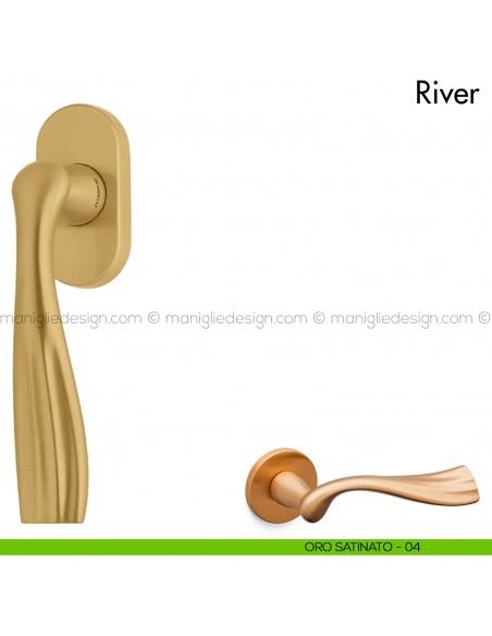 Maniglia per finestra martellina DK River Mandelli oro satinato