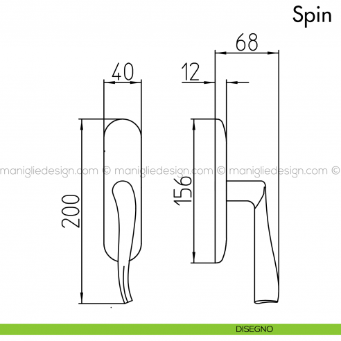 Maniglia per finestra cremonese Spin Mandelli disegno