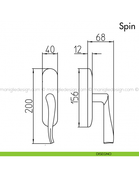 Maniglia per finestra cremonese Spin Mandelli disegno