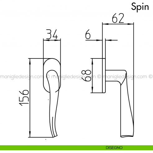 Maniglia per finestra martellina DK Spin Mandelli disegno