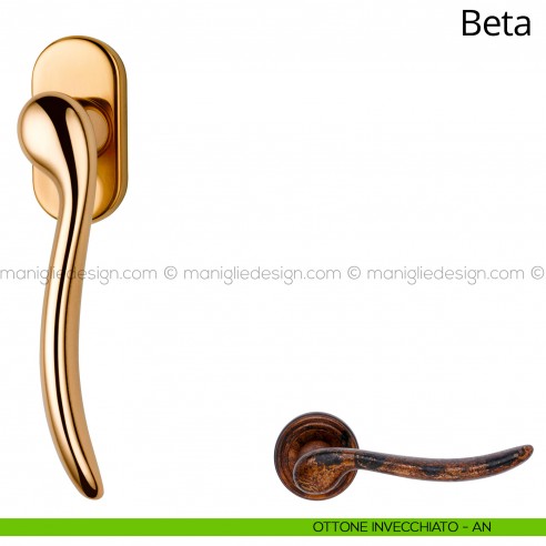 Maniglia per finestra martellina DK Beta Linea Calì ottone invecchiato