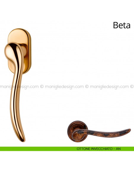 Maniglia per finestra martellina DK Beta Linea Calì ottone invecchiato