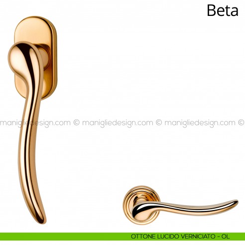 Maniglia per finestra martellina DK Beta Linea Calì ottone lucido verniciato