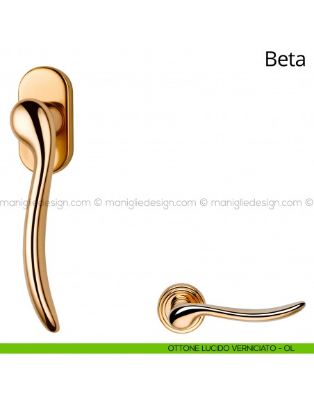Maniglia per finestra martellina DK Beta Linea Calì ottone lucido verniciato