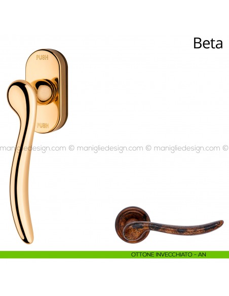 Maniglia per finestra martellina DK antintrusione Beta Linea Calì ottone invecchiato