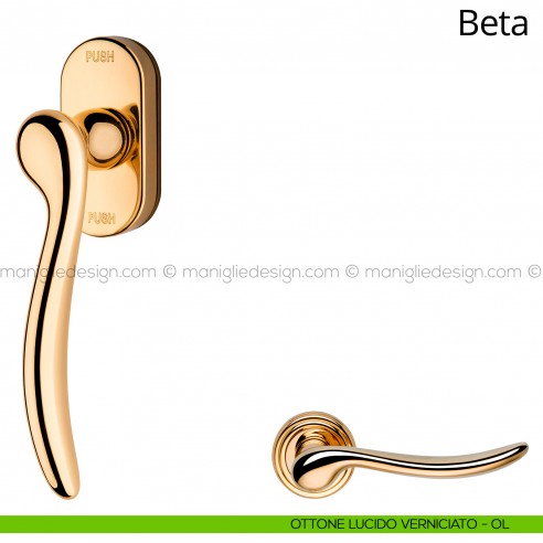 Maniglia per finestra martellina DK antintrusione Beta Linea Calì ottone lucido verniciato