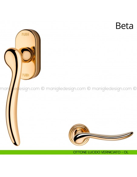 Maniglia per finestra martellina DK antintrusione Beta Linea Calì ottone lucido verniciato