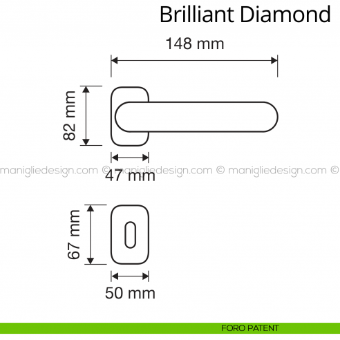 Maniglia Swarovski per porta Brilliant Diamond Linea Calì rosetta ovale foro patent