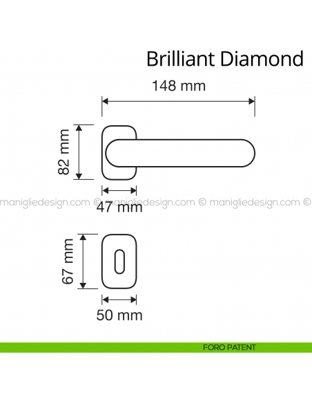 Maniglia Swarovski per porta Brilliant Diamond Linea Calì rosetta ovale foro patent