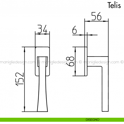 Maniglia per finestra martellina DK Telis Mandelli disegno