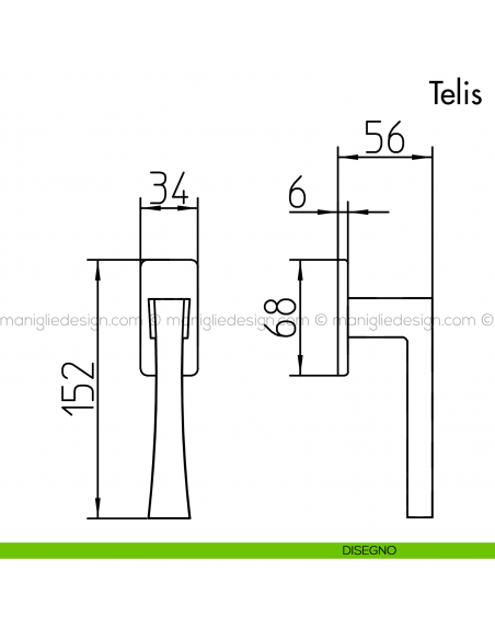 Maniglia per finestra martellina DK Telis Mandelli disegno