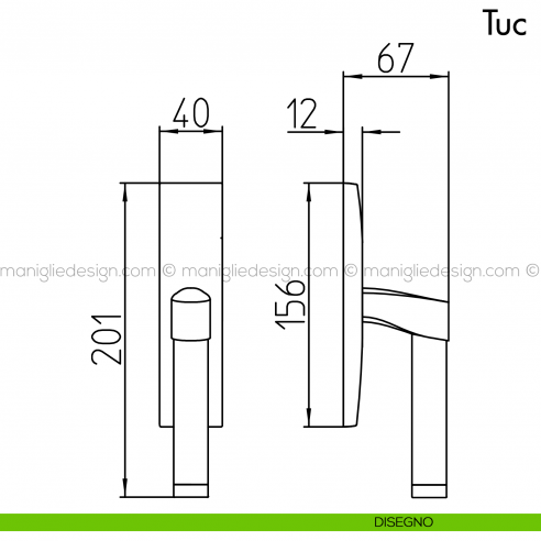 Maniglia per finestra cremonese Tuc Mandelli disegno