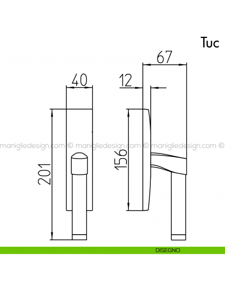 Maniglia per finestra cremonese Tuc Mandelli disegno