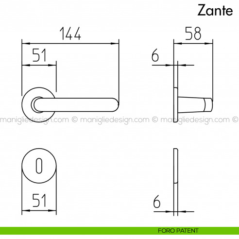 Maniglia per porta Zante Mandelli foro patent