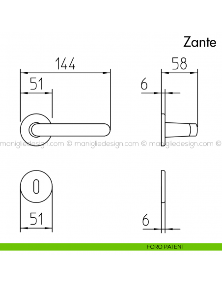 Maniglia per porta Zante Mandelli foro patent