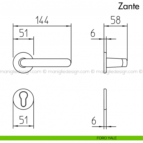 Maniglia per porta Zante Mandelli foro yale