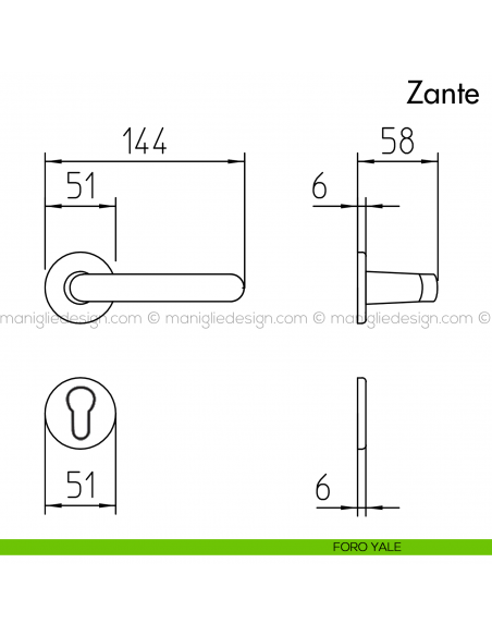 Maniglia per porta Zante Mandelli foro yale