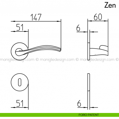 Maniglia per porta Zen Mandelli foro patent