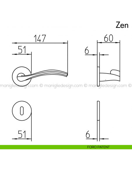 Maniglia per porta Zen Mandelli foro patent
