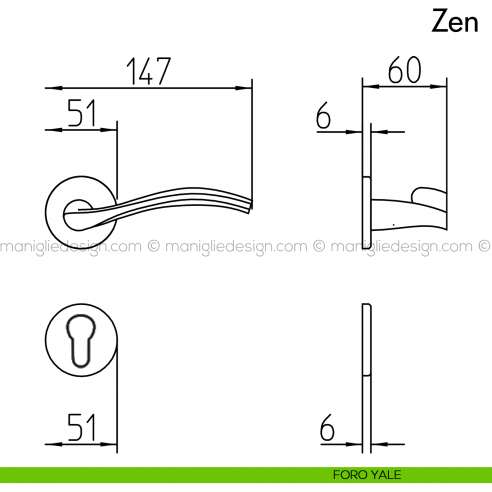 Maniglia per porta Zen Mandelli foro yale