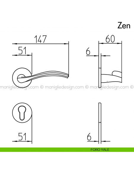 Maniglia per porta Zen Mandelli foro yale