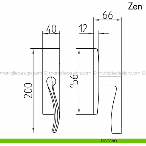 Maniglia per finestra cremonese Zen Mandelli disegno