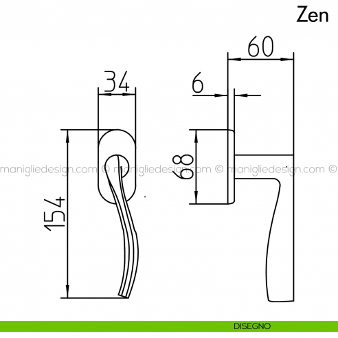 Maniglia per finestra martellina DK Zen Mandelli disegno