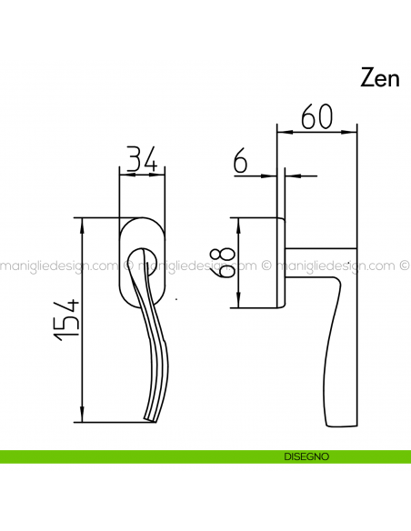 Maniglia per finestra martellina DK Zen Mandelli disegno