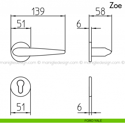 Maniglia per porta Zoe Mandelli foro yale