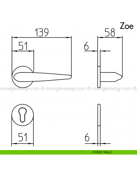 Maniglia per porta Zoe Mandelli foro yale