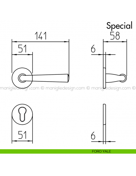 Maniglia per porta Special 90 Mandelli foro yale