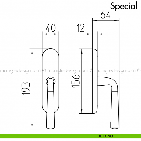 Maniglia per finestra cremonese Special 90 Mandelli disegno
