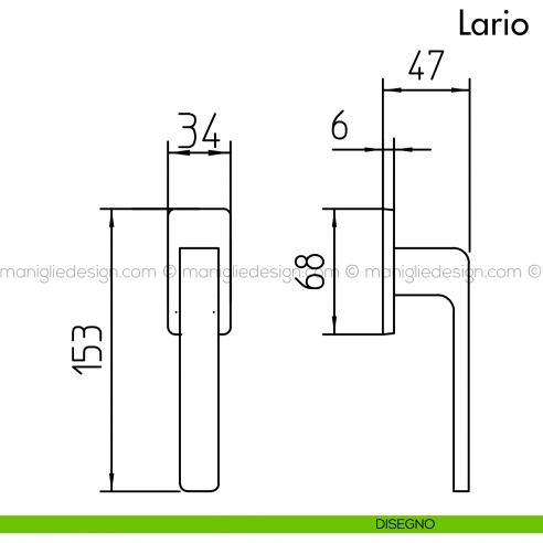 Maniglia per finestra martellina Lario Mandelli disegno