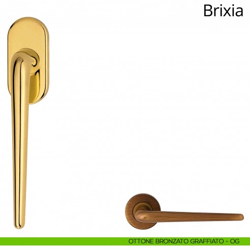 Maniglia per finestra martellina DK Brixia Linea Calì ottone bronzato graffiato