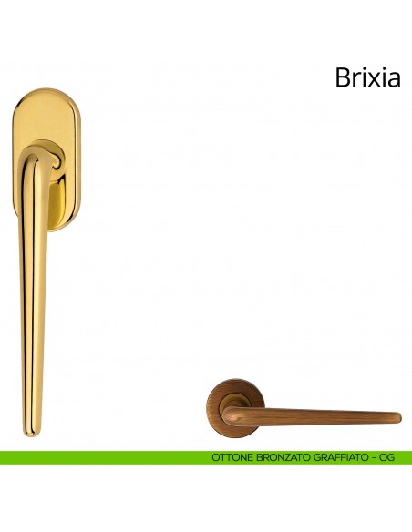 Maniglia per finestra martellina DK Brixia Linea Calì ottone bronzato graffiato