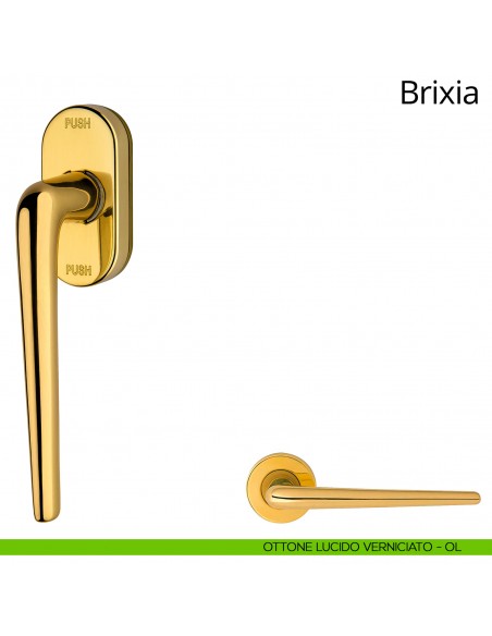 Maniglia per finestra martellina DK antintrusione Brixia Linea Calì ottone lucido verniciato