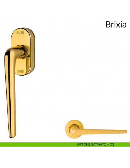 Maniglia per finestra martellina DK antintrusione Brixia Linea Calì ottone satinato