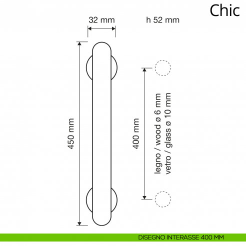 Maniglione per porta Chic Linea Calì interasse 400 mm