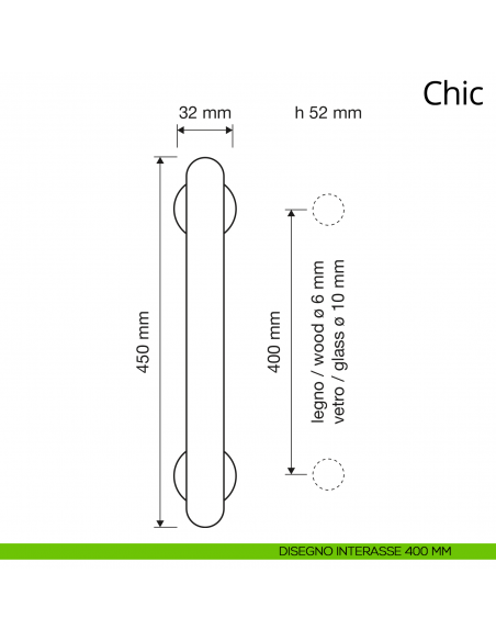 Maniglione per porta Chic Linea Calì interasse 400 mm